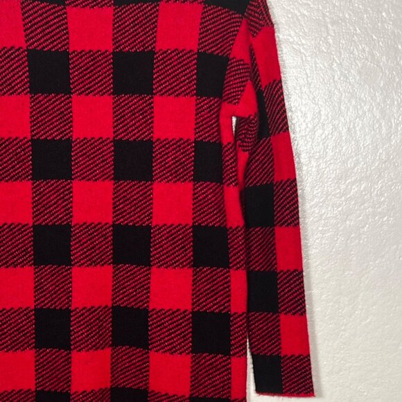 Loft Petites SP Red Black Buffalo Plaid Turtleneck Tunic Sweater Nylon/Acrylic - Picture 5 of 12